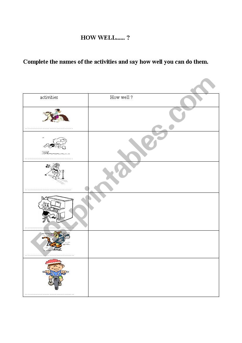 how well activity worksheet