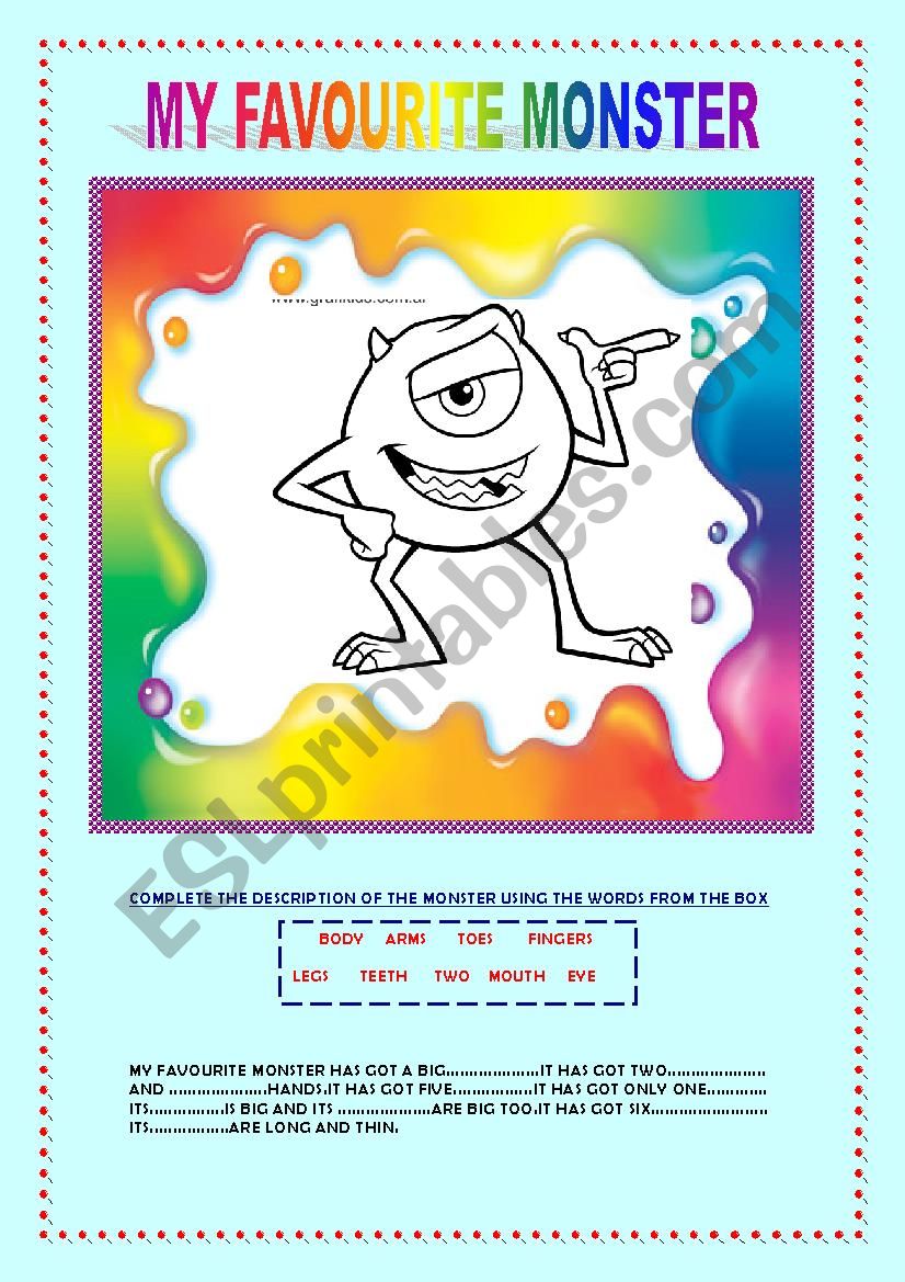 Guided writing about monsters worksheet