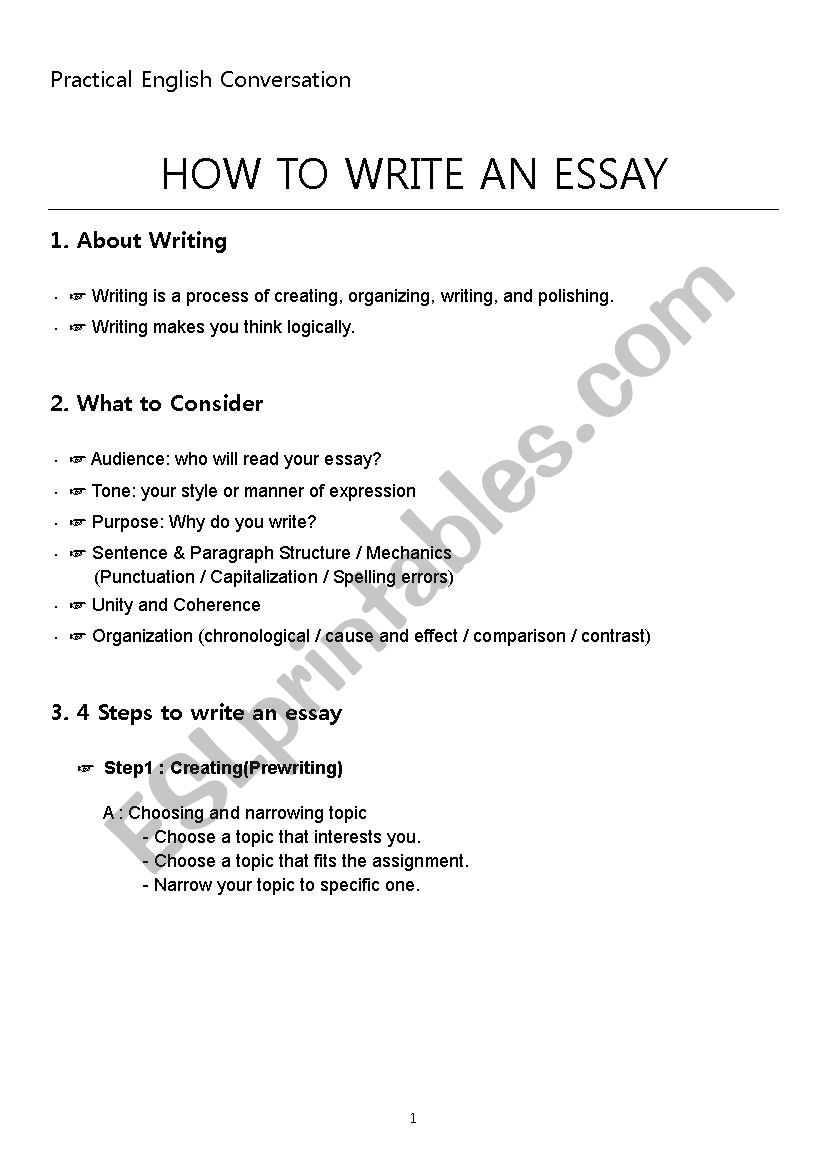 how to write a short essay esl