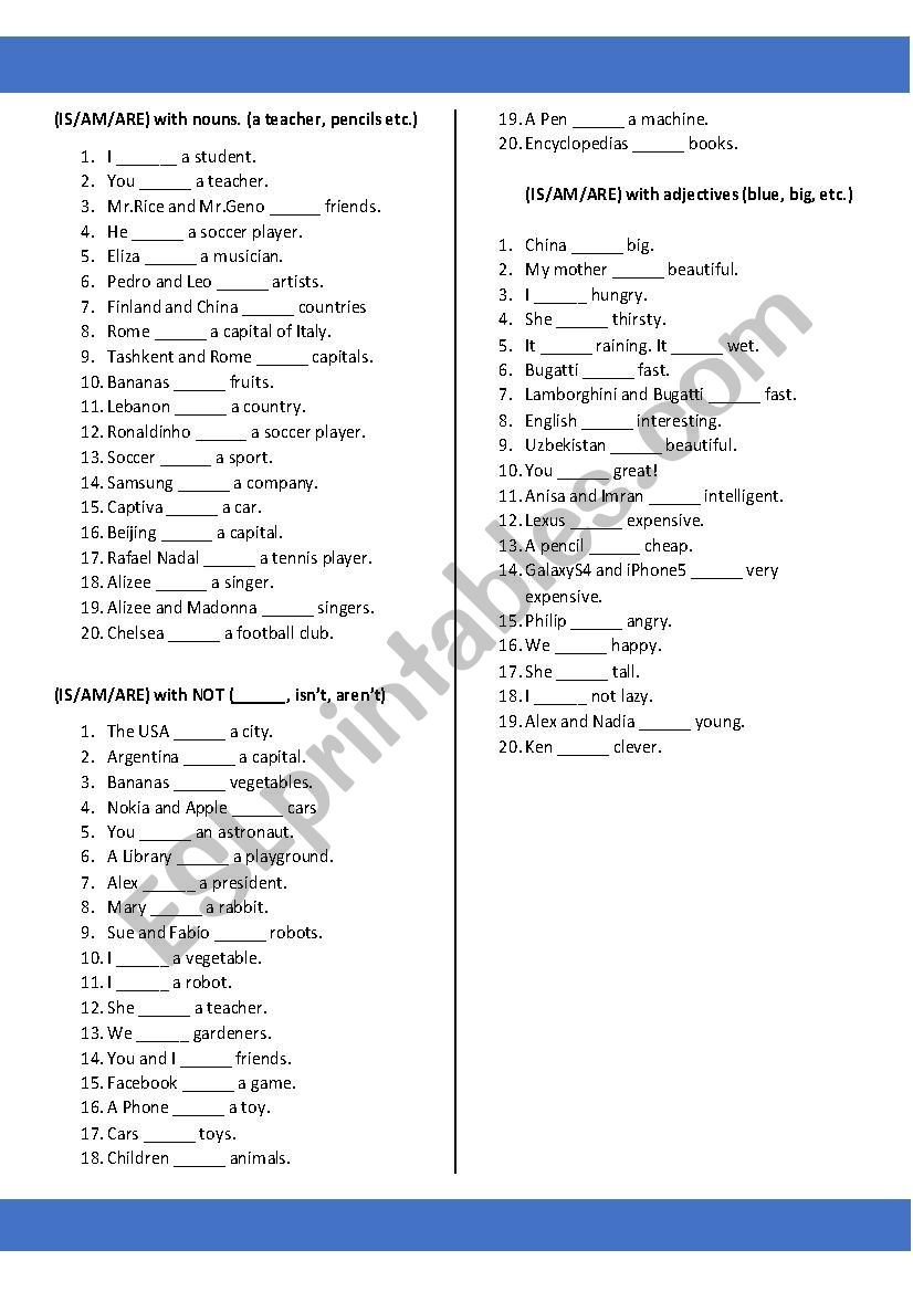 Put The Correct Form Of The Verb To Be ESL Worksheet By Eduxkokand