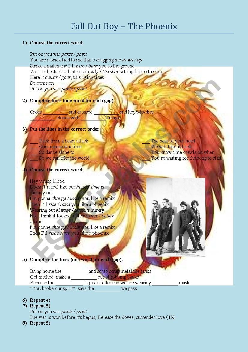 Fall Out Boy  The Phoenix worksheet