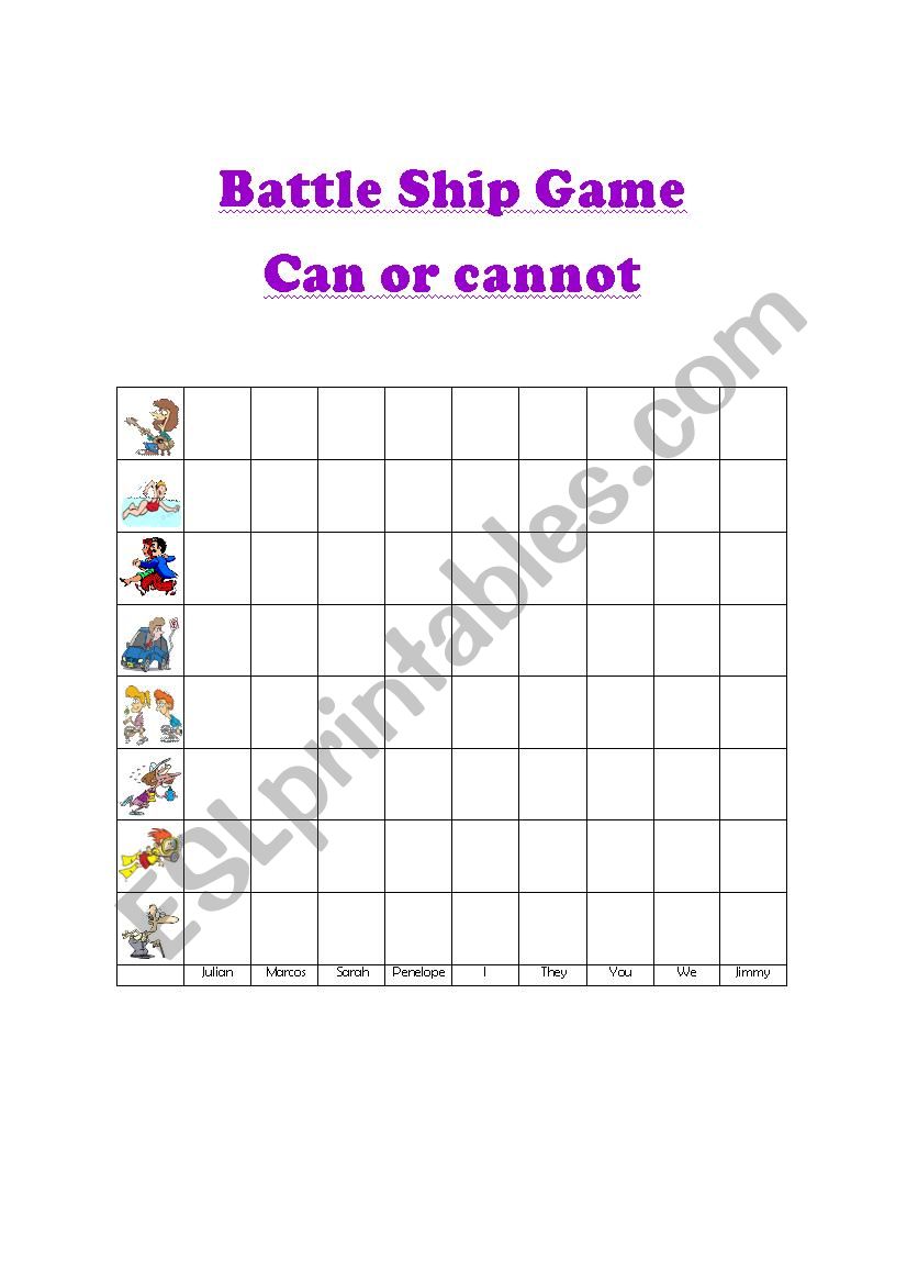 Battle Ship can or cannot worksheet