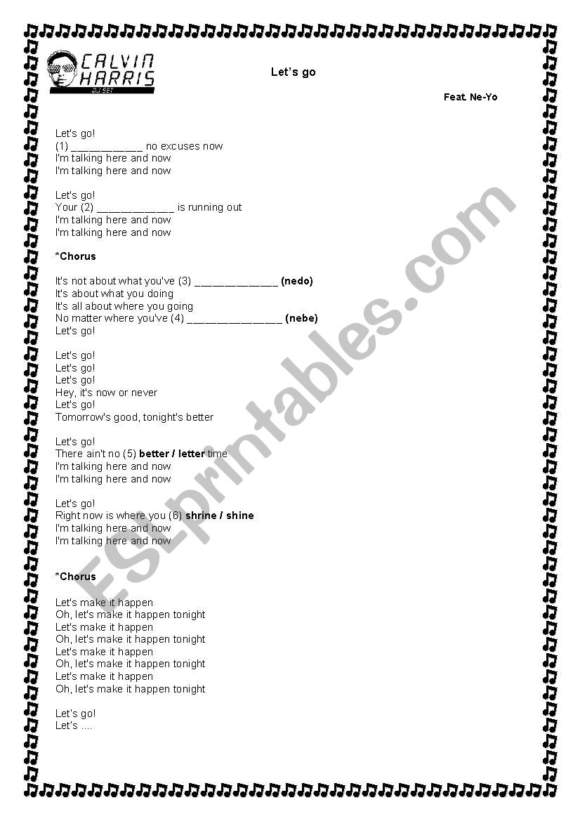 Lets Go - Calvin Harris worksheet