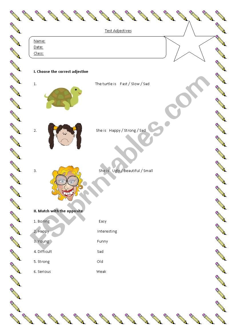 Test Adjectives worksheet