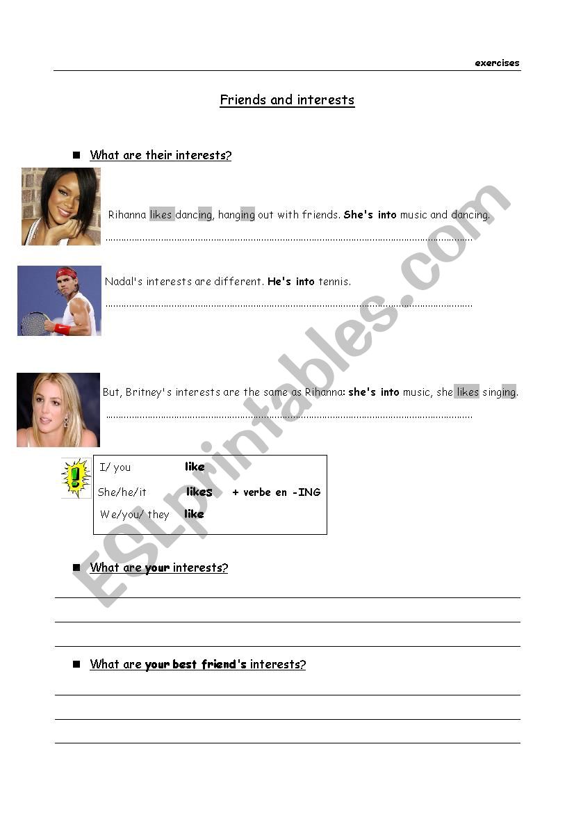 friends and interests worksheet