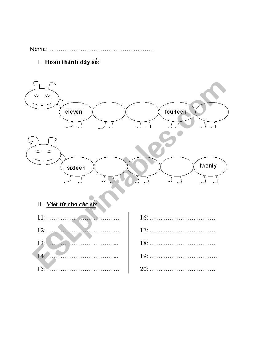 numbers worksheet