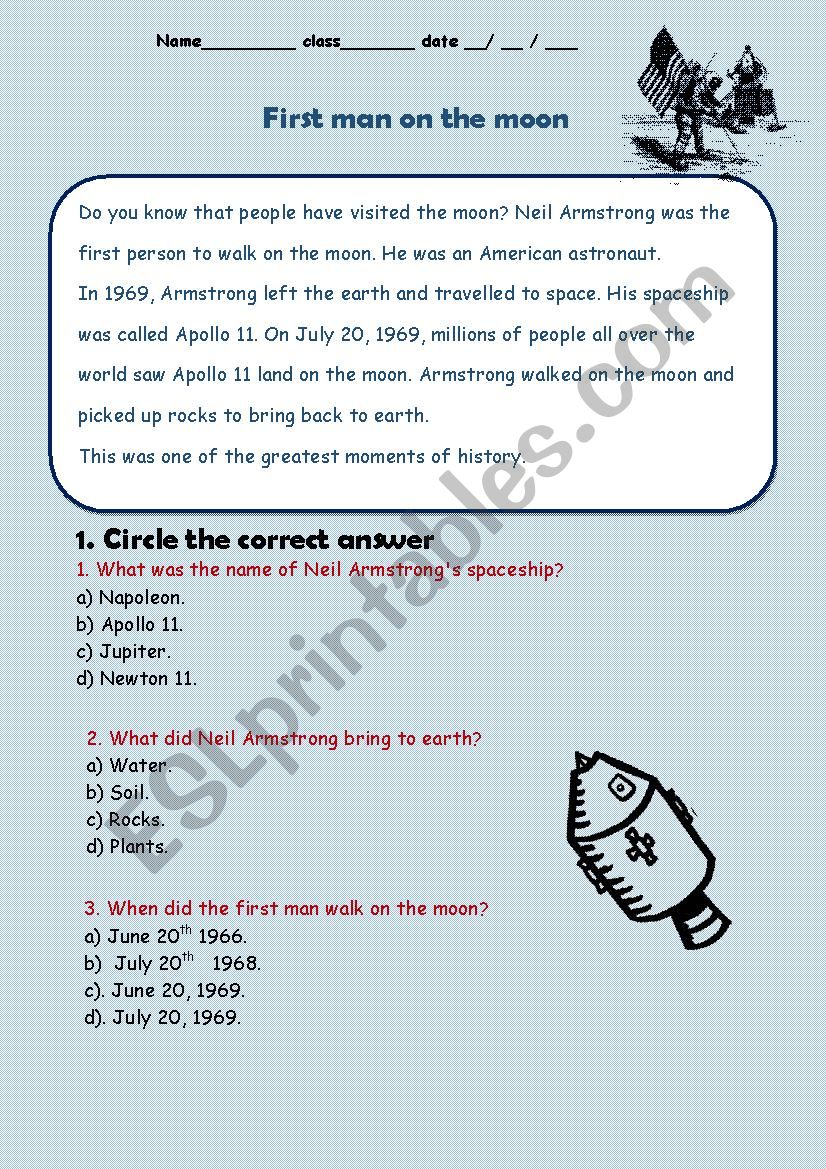 First man on the moon worksheet