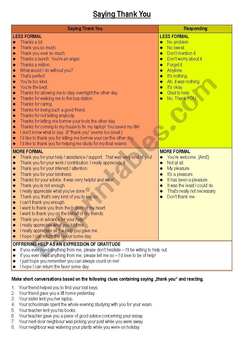 Saying Thank You ESL Worksheet By Akari