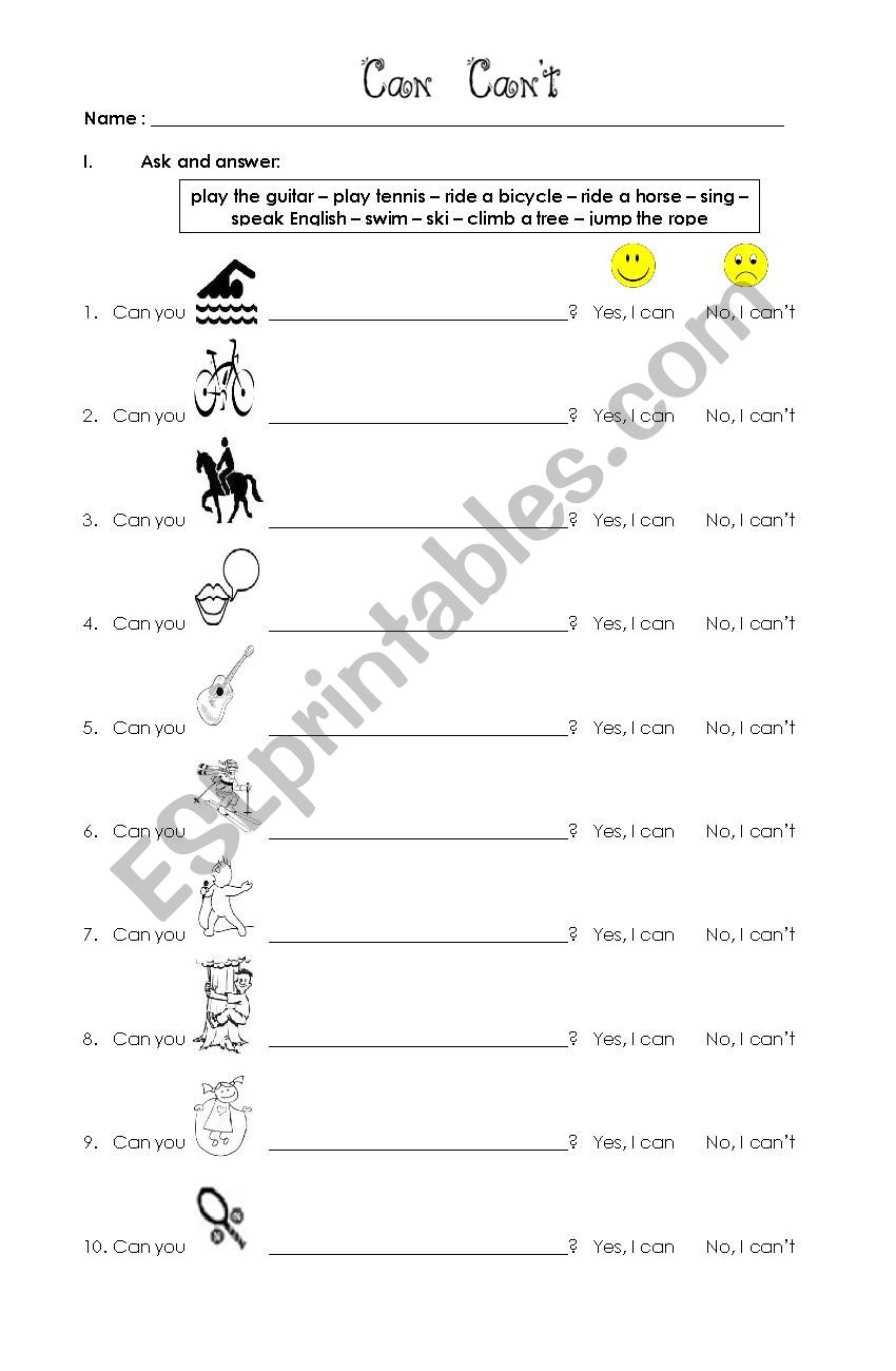 Can - Cant worksheet