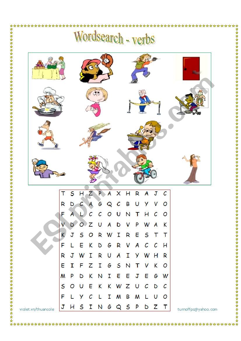 Word Search Verbs ESL Worksheet By Tramanhxuan77