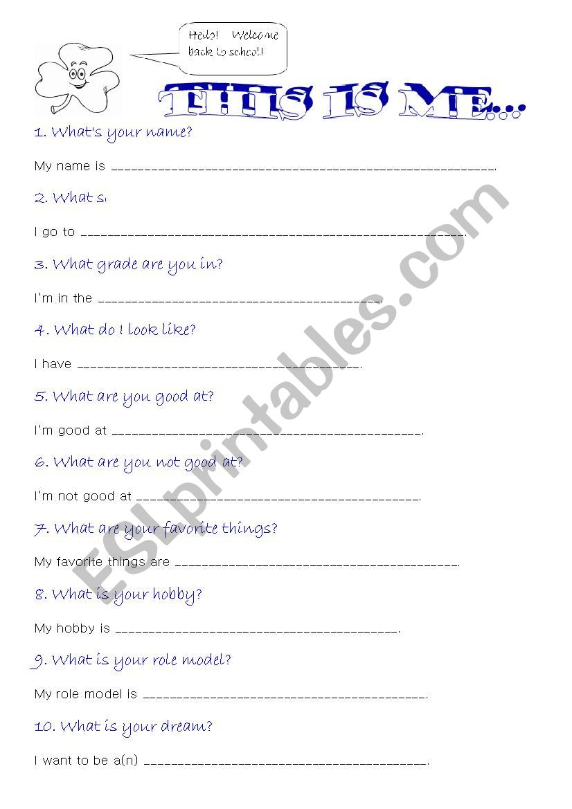 introduction of myself worksheet