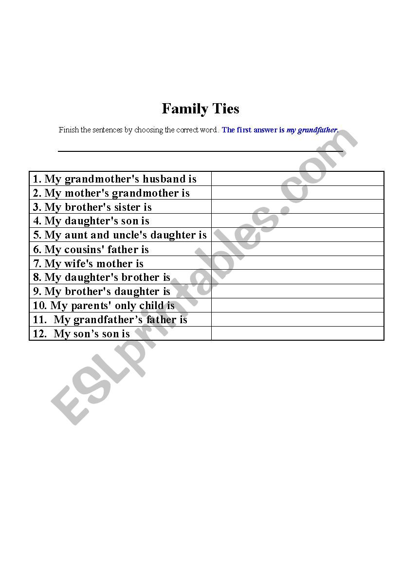 Family Ties worksheet