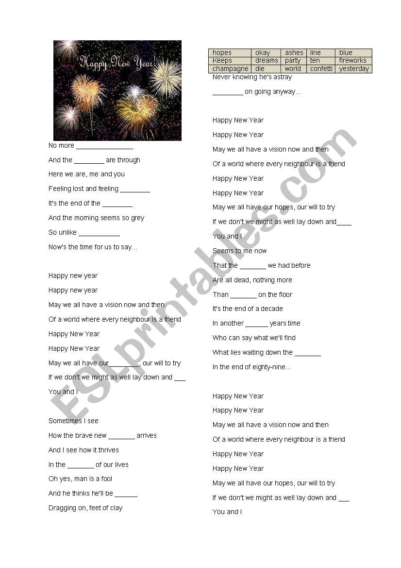 Happy New Year worksheet