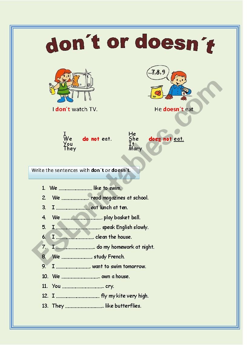 Don t Or Doesn t ESL Worksheet By Lyny