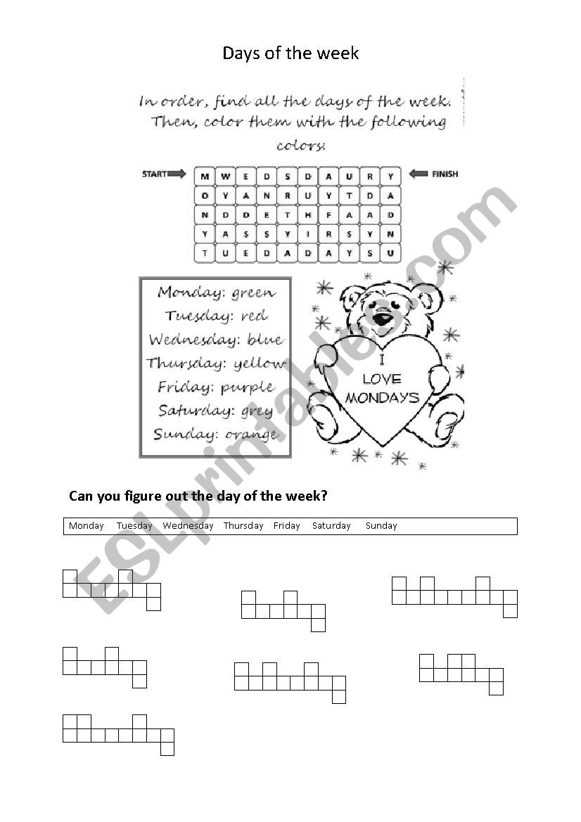 Days of the week worksheet