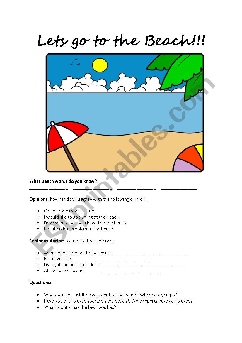 The Beach worksheet