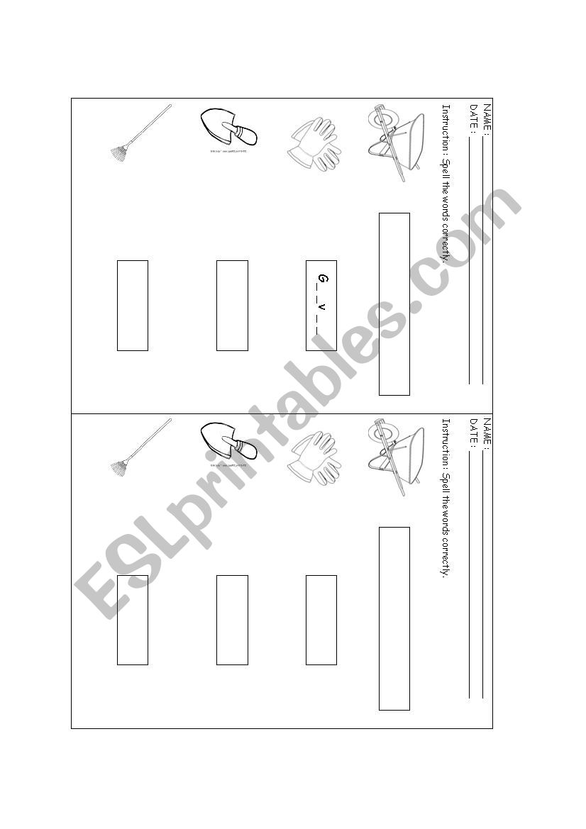 the gardening tools worksheet