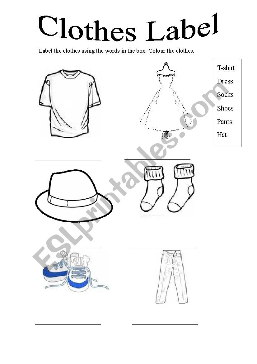 Clothes label and colouring worksheet