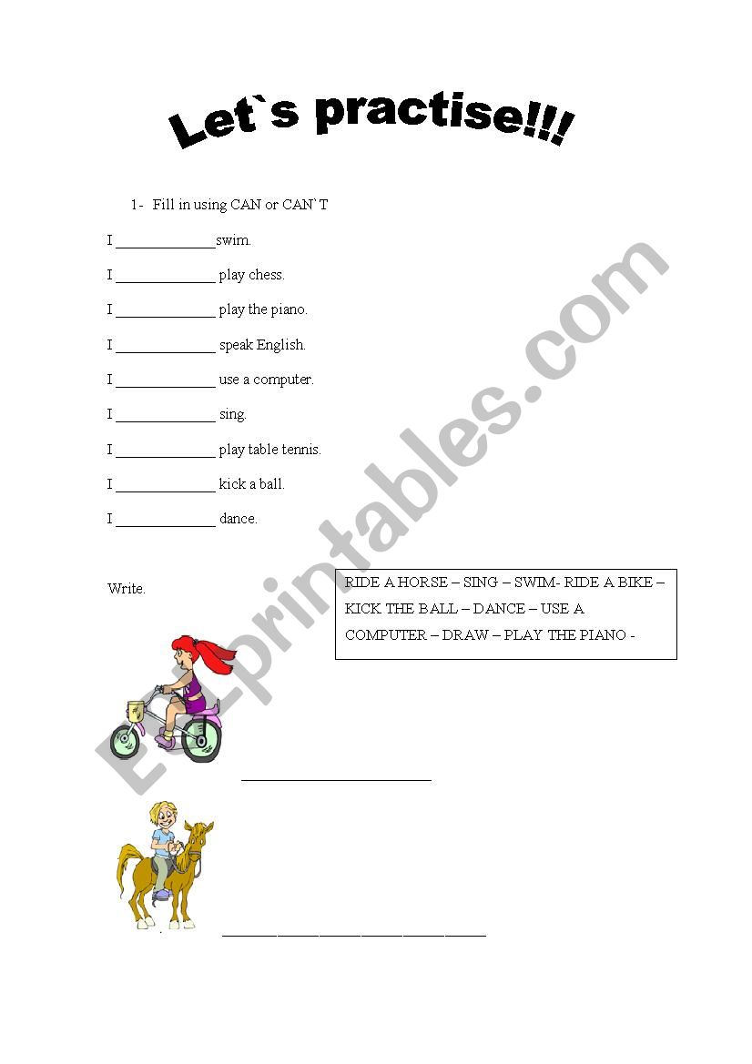 Can or Can not? worksheet