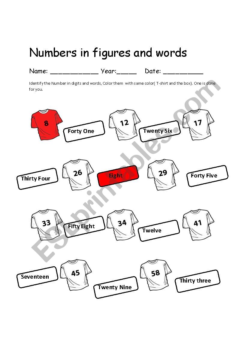  Numbers In Figures And Words ESL Worksheet By Christinarubdi