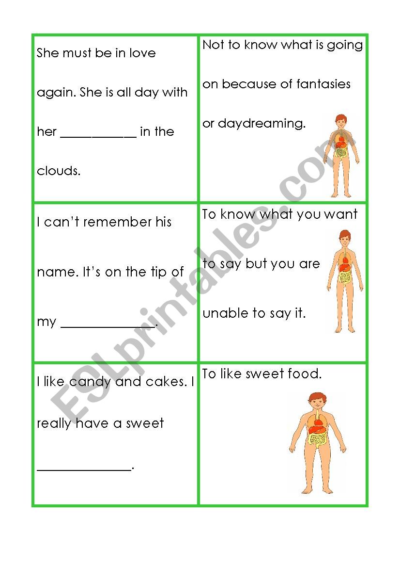 Body idioms 3/4 worksheet