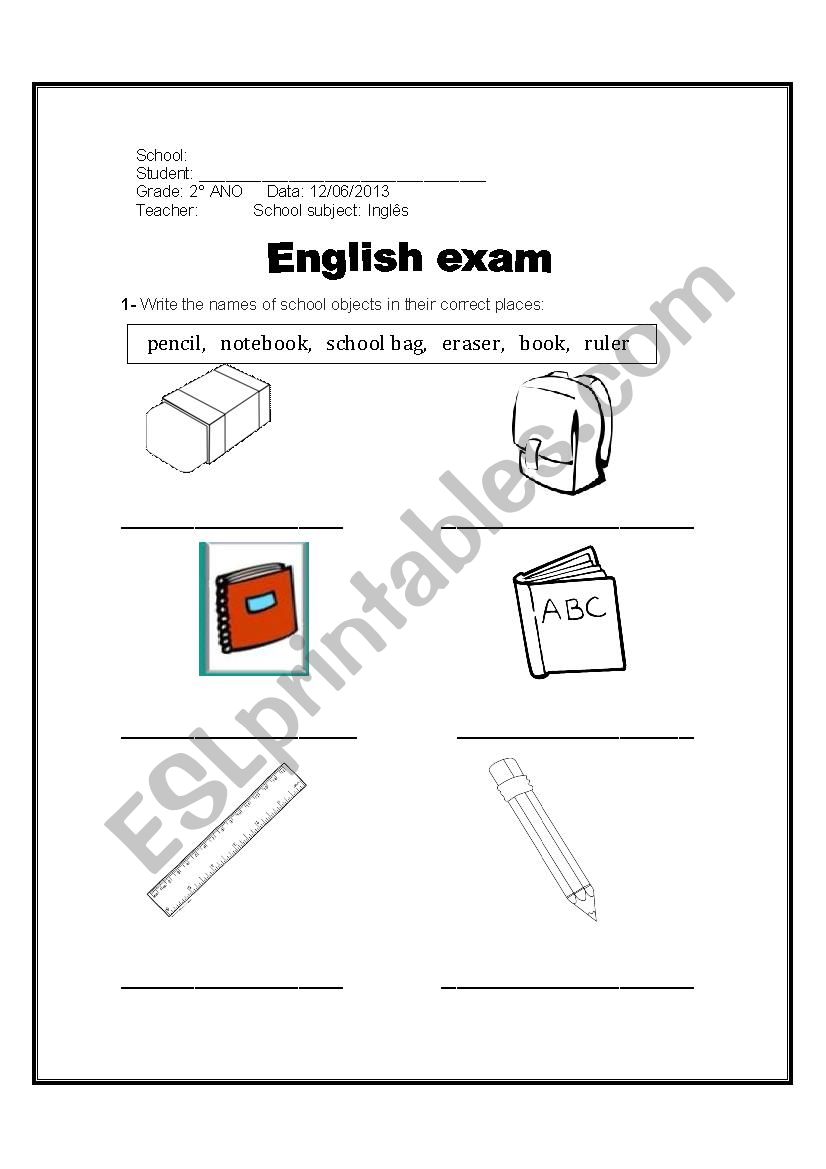 ENGLISH EXAM worksheet