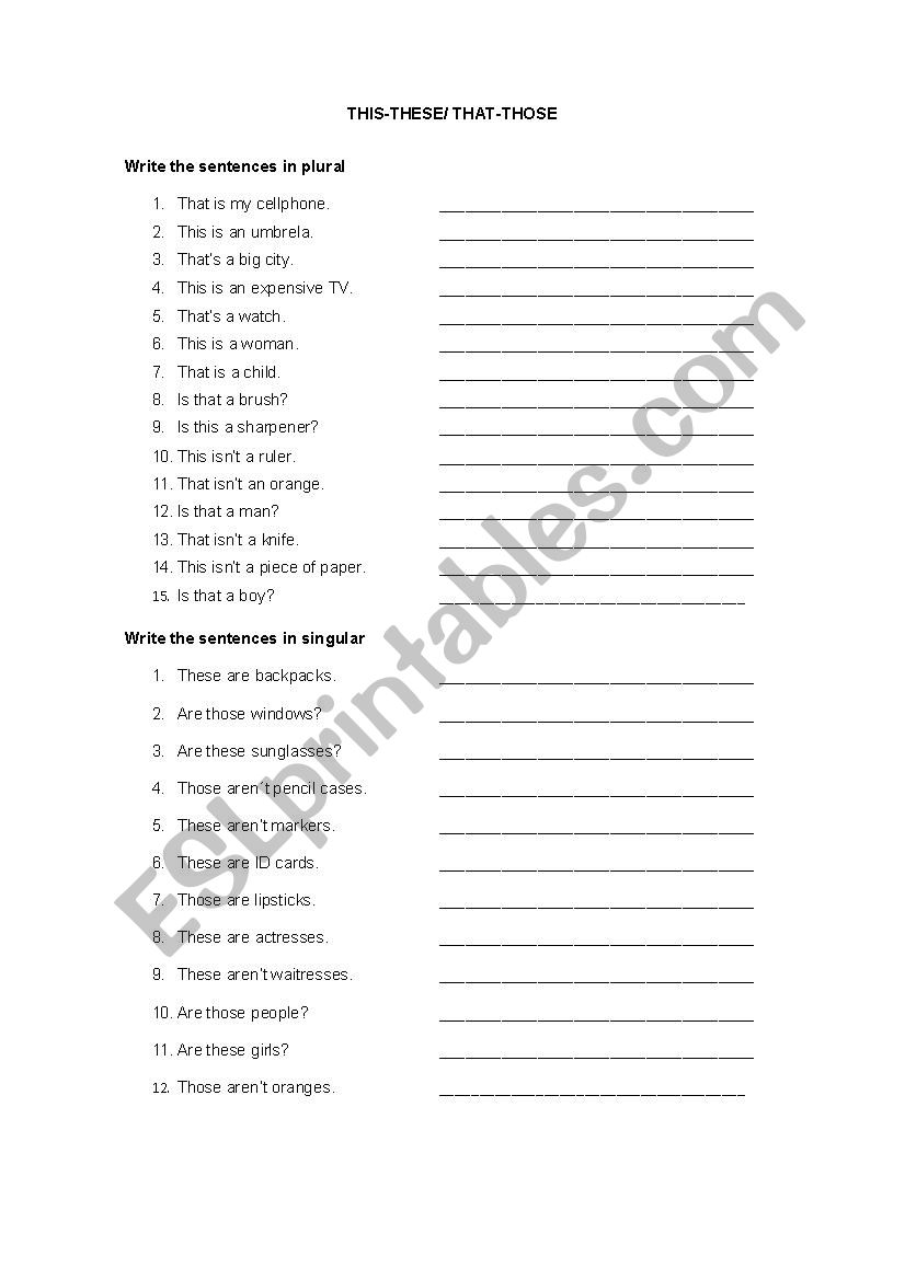 Demostrative pronouns worksheet