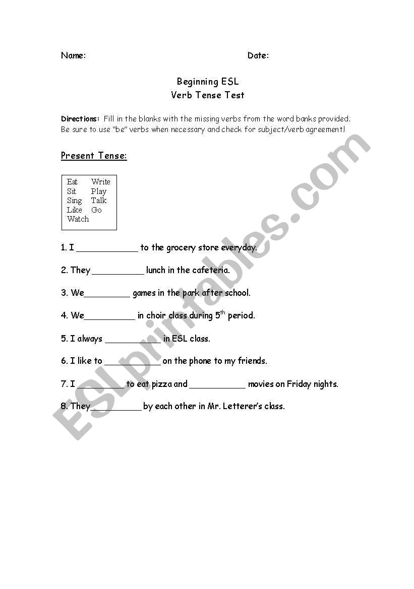 Verb Tense  worksheet