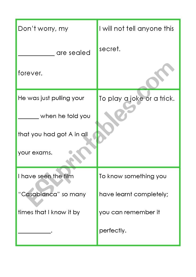 Body idioms 2/4 worksheet