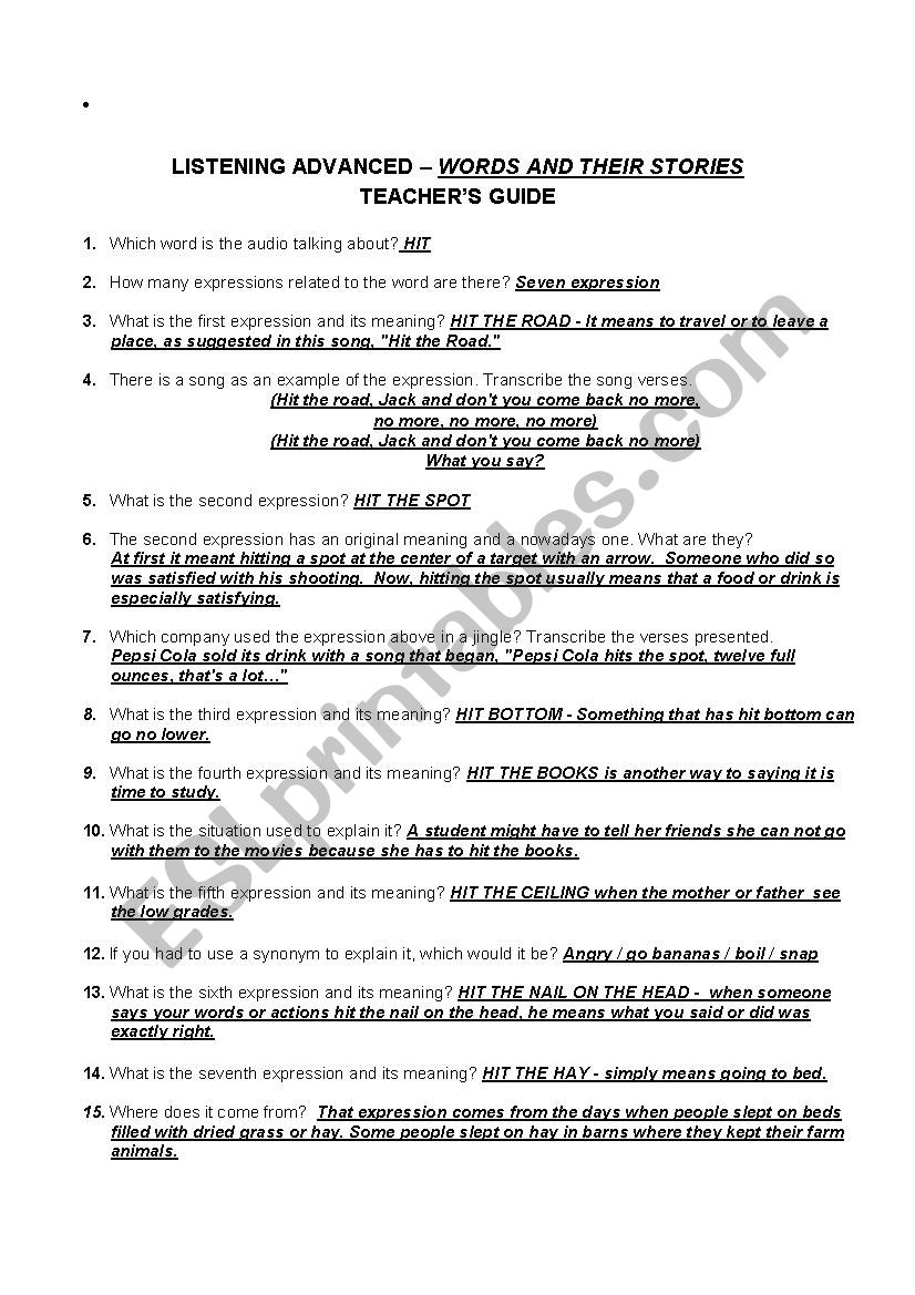 La Words And Their Stories Esl Worksheet By Francieledr