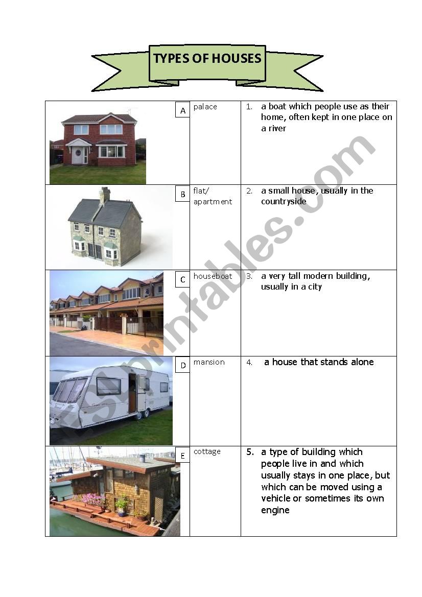 Types of houses - ESL worksheet by ngochang2410