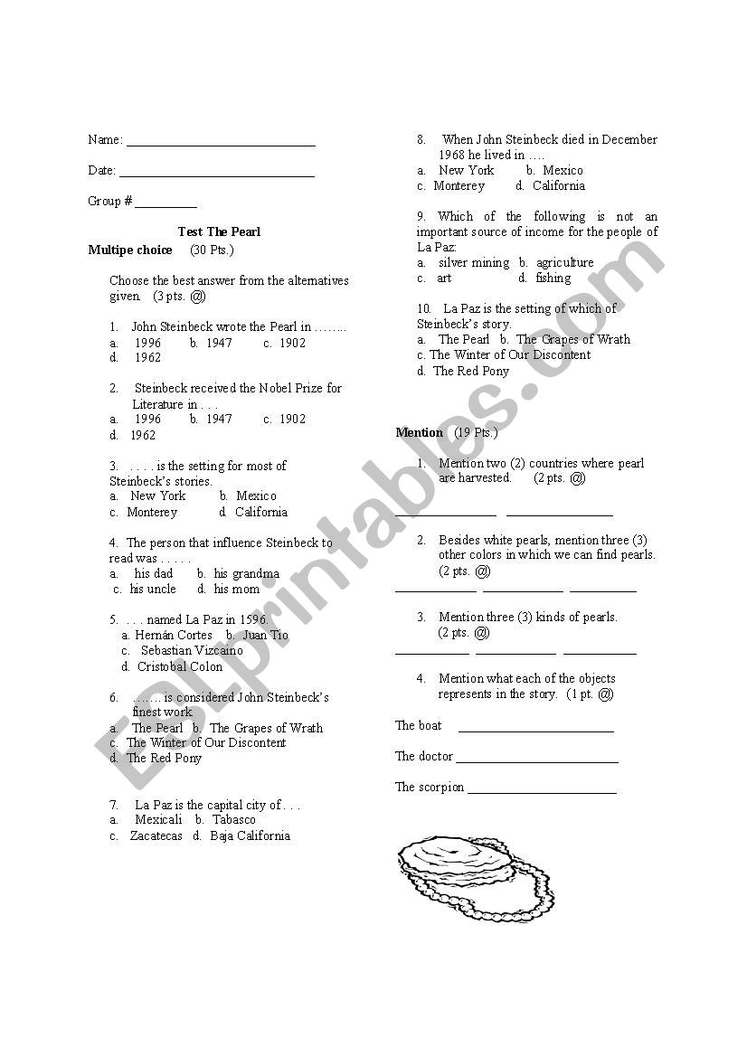 Test La Pazl - Steinbeck worksheet