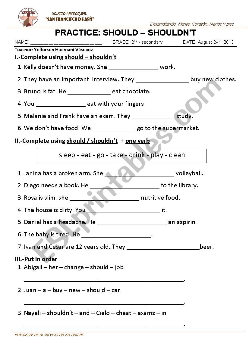 should - shouldn´t - ESL worksheet by yeffersonjapson