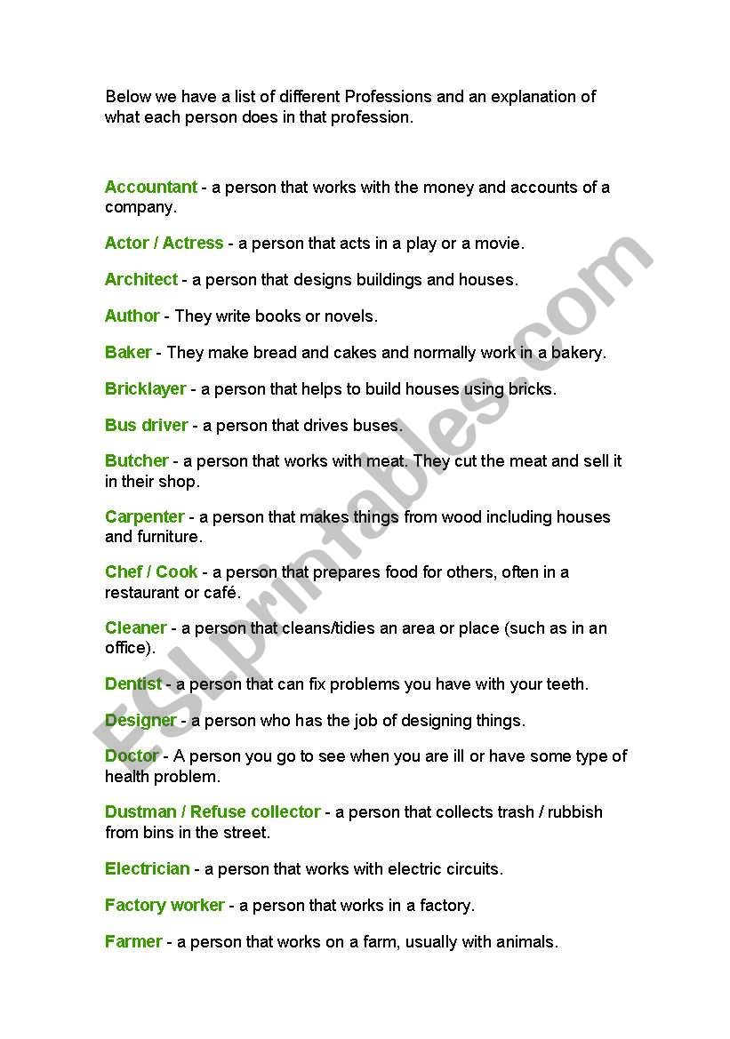 jobs worksheet