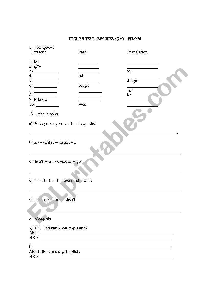 simple past worksheet