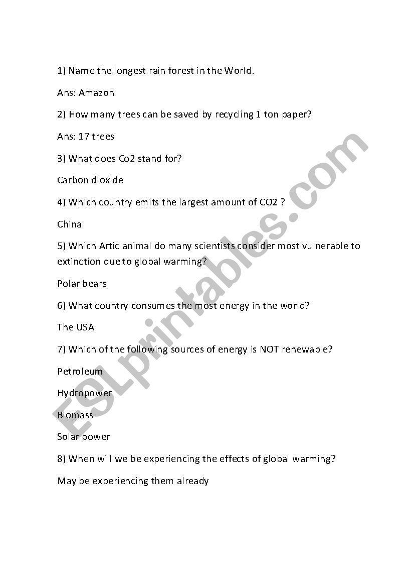 Environment quiz worksheet