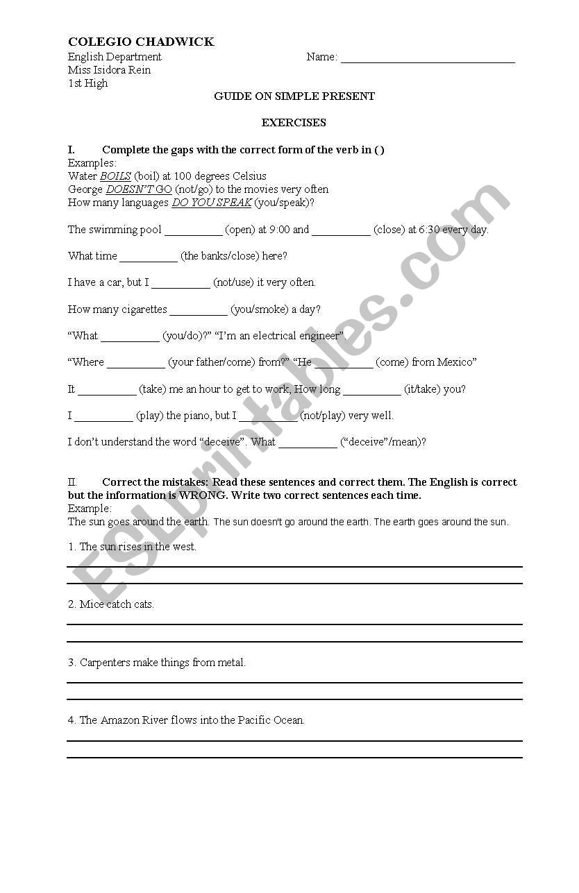 Present simple exercises worksheet