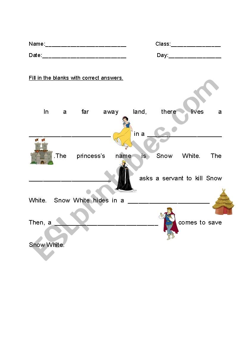 SNOW WHITE WORKSHEET worksheet