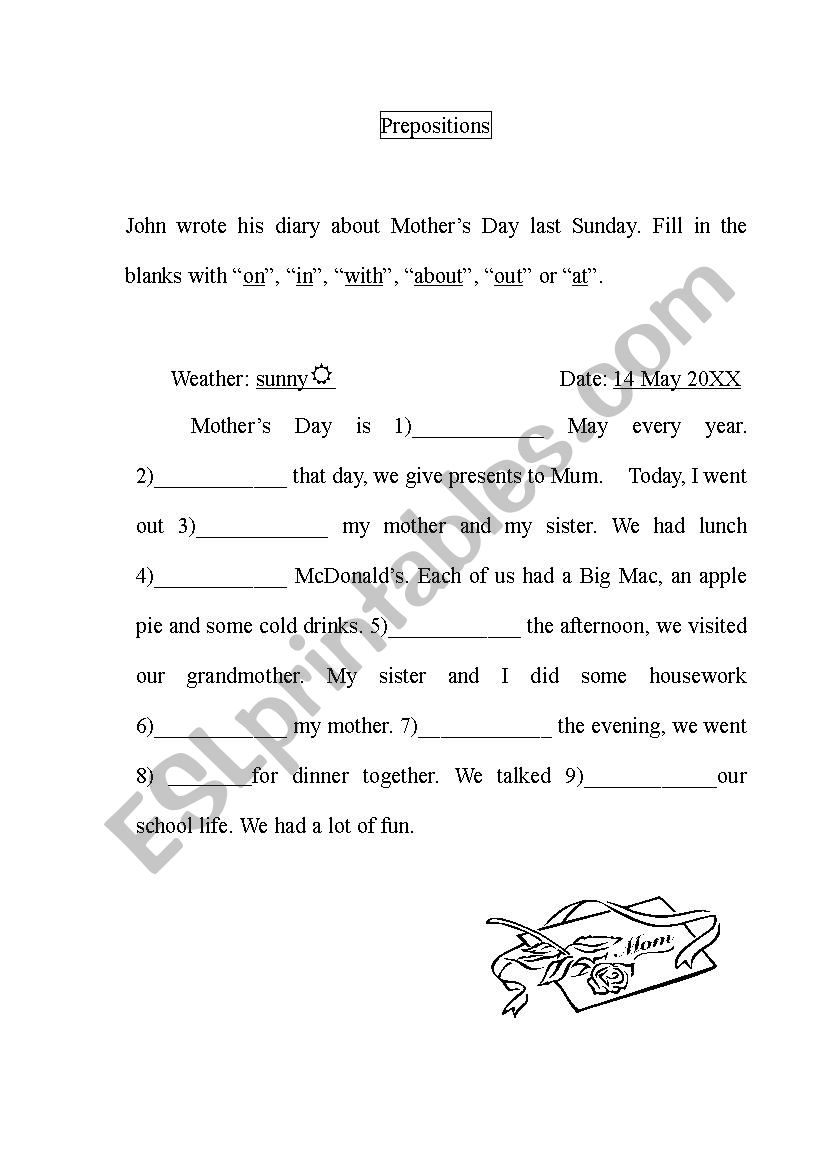 Prepositions worksheet