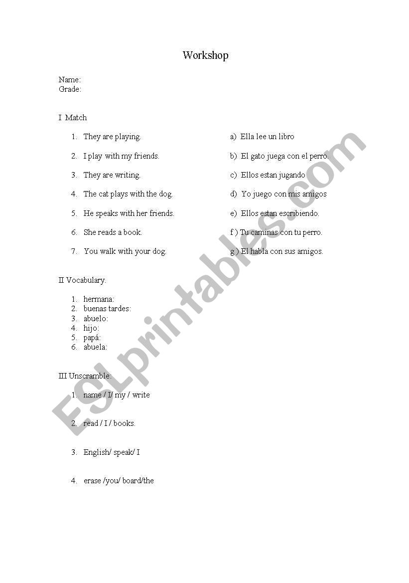 present continuos worksheet