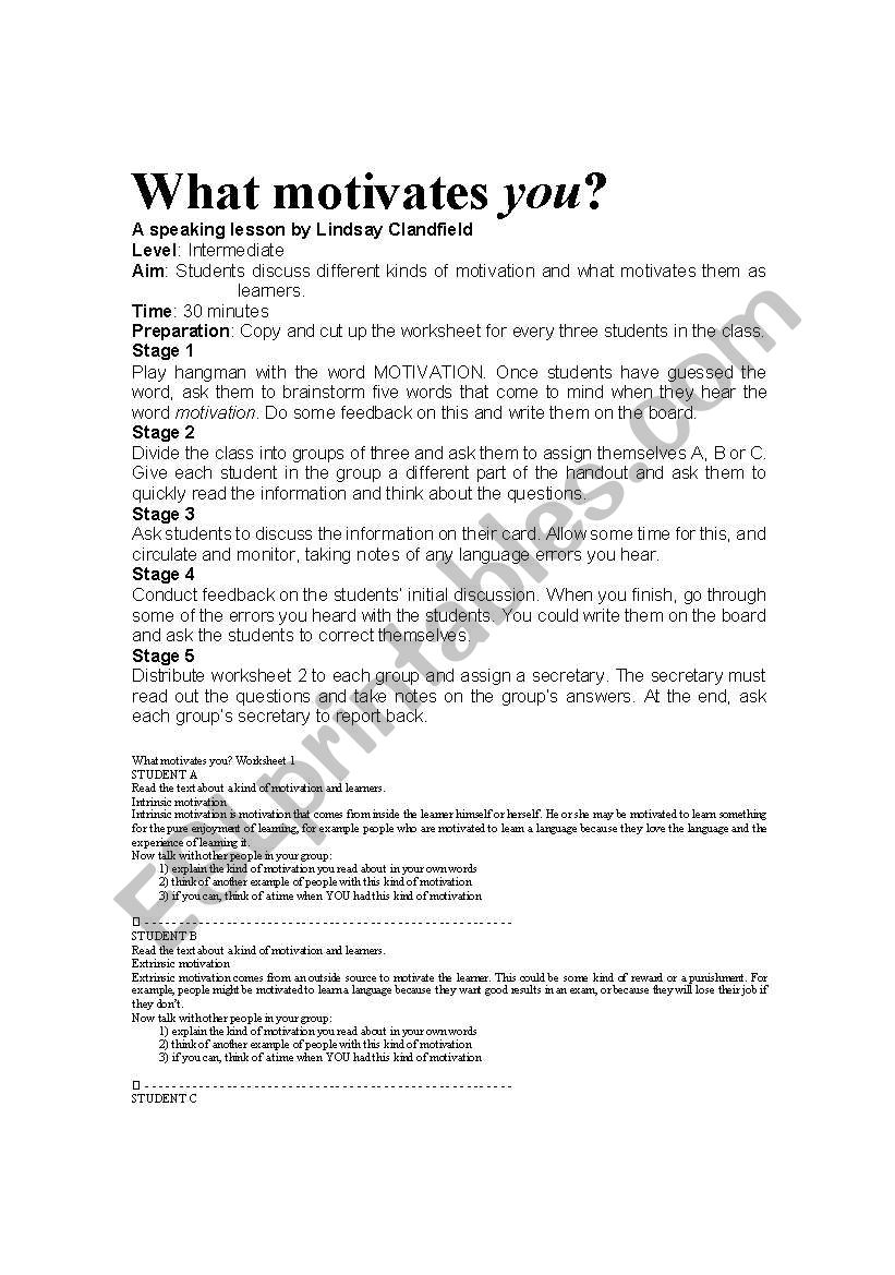 what motivates you worksheet