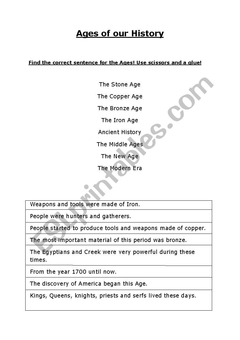 Ages of our History worksheet