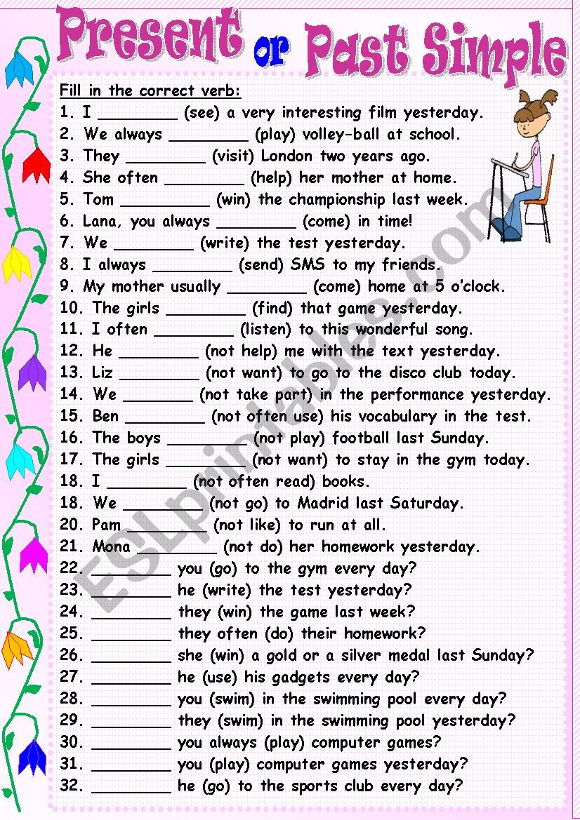 Present Or Past Simple ESL Worksheet By Tmk939