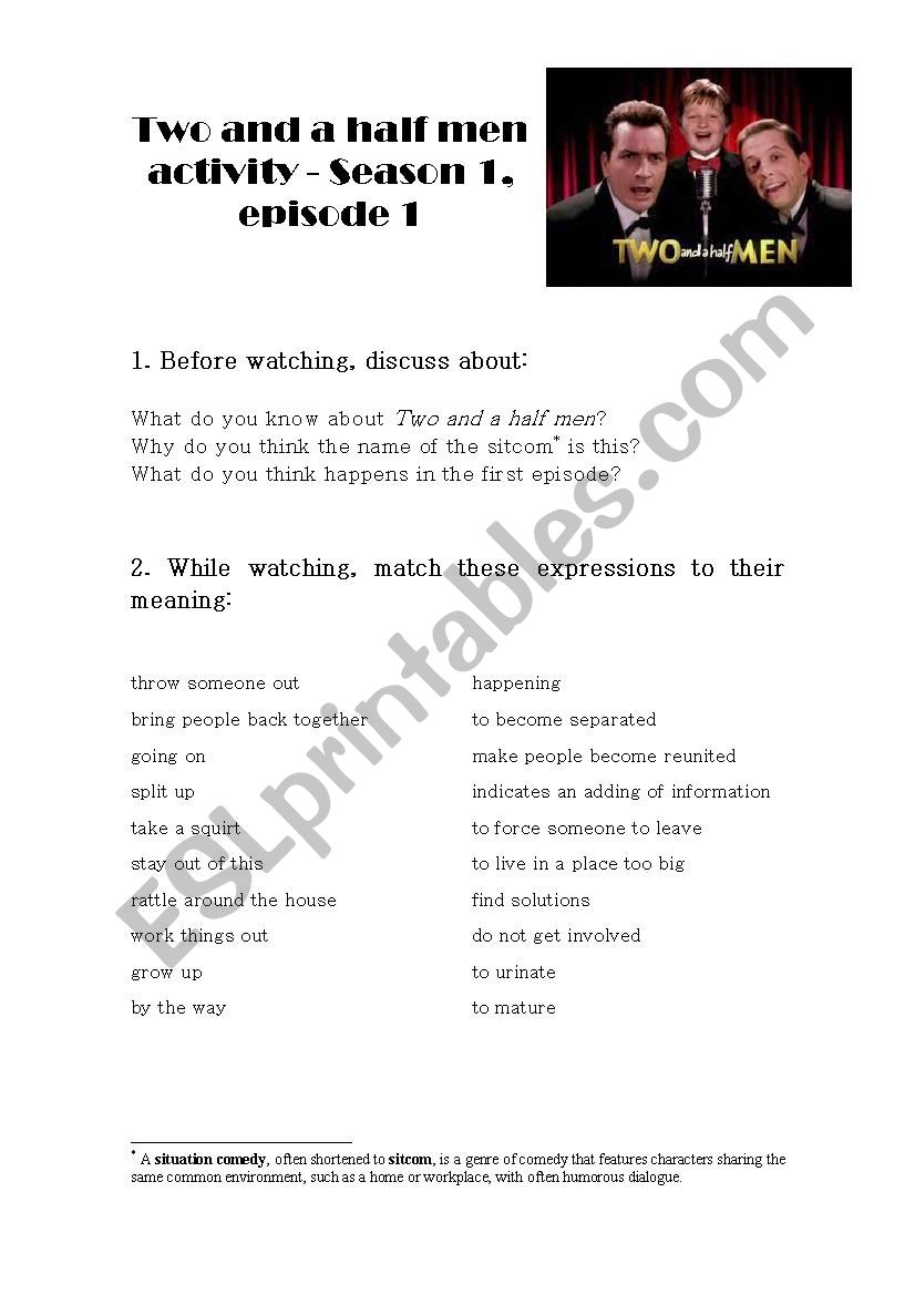 Two and a Half Men activity worksheet