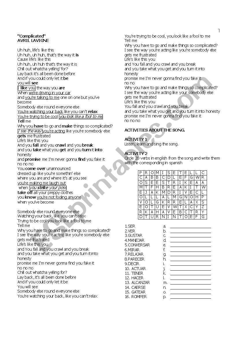 COMPLICATED worksheet