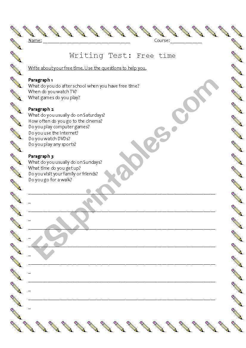 Writing Free time worksheet