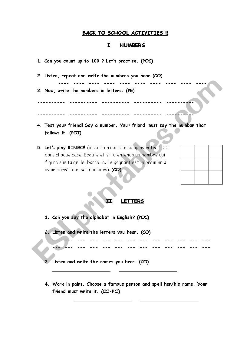 back to school activities worksheet