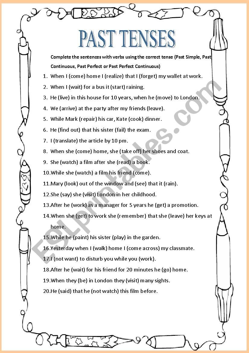 Past Tenses - ESL worksheet by Zeva