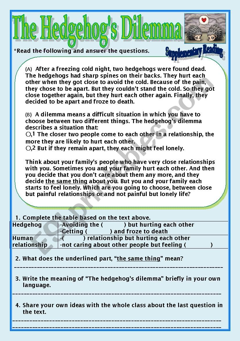 supplementary-reading-hedgehog-s-dilemma-esl-worksheet-by-lovedk12