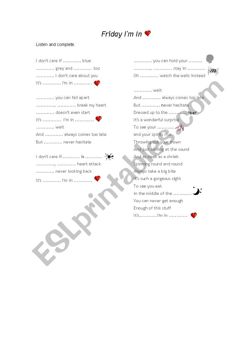 FRIDAY IM IN LOVE worksheet